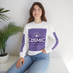 The Cosmic Warehouse Crewneck Sweatshirt — Retro Space Logo Pullover