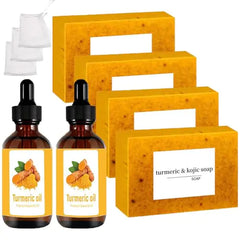 Turmeric Soap & Essential Oil Set 6 Counts Turmeric Soap and Essential Oils with Soap Bag Turmeric Oil Premium Essential Oil Set for Face & Body Turmeric Lemon Soap Bar