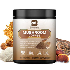 250G Mushroom Coffee - Lions Mane Mushroom Powder Instant Coffee with Lions Mane Reishi Chaga Cordyceps Turkey Tail - Mushroom Coffee Alternative - Hot Chocolate